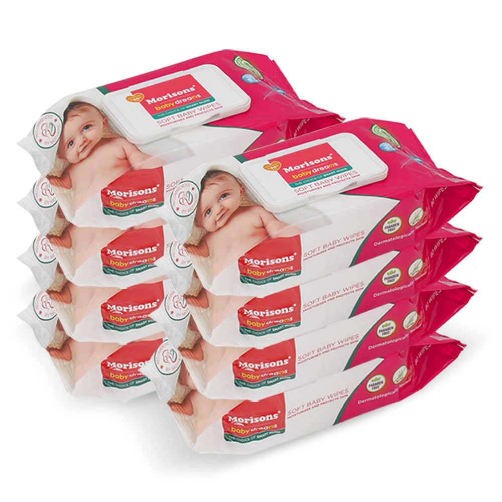 Morisons Baby Dreams Baby Wipes 72's Combo with lid - Pack of 8 (576 Wipes)-image-18