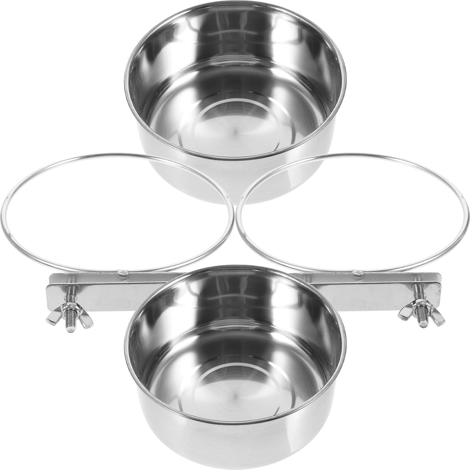 Mobestech 2pcs Stainless Steel Bird Food Bowl with Dual Screw Holes 14x5.5cm Convenient Parrot and Small Bird Feeder for Cage Sturdy Feeding and Watering Accessory