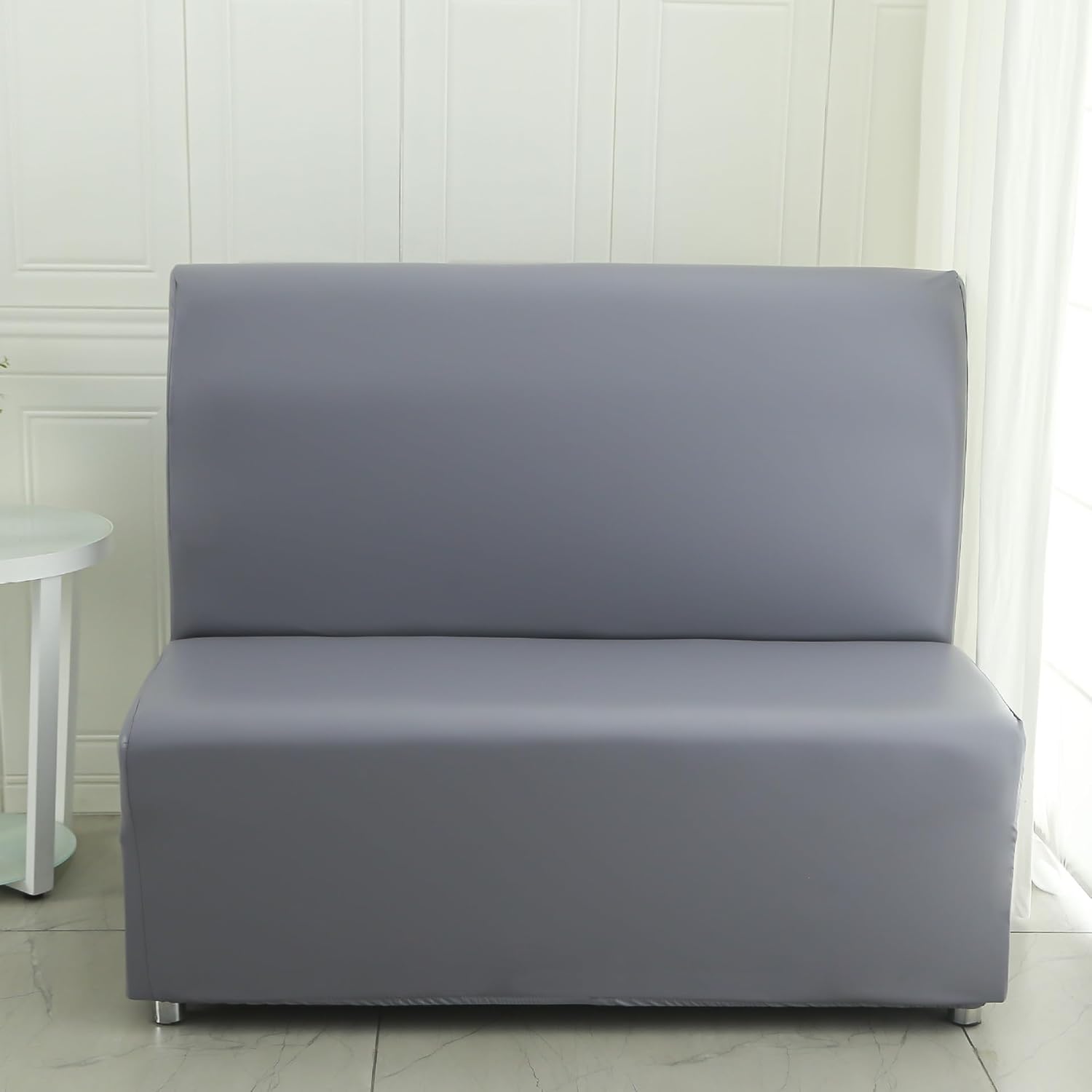 EFELIM Waterproof Small Loveseat Sofa Covers, PU Restaurant Booth Cover Non-Slip Settee Bench Slipcover Rv Dinette Cushion Covers (Light Gray)