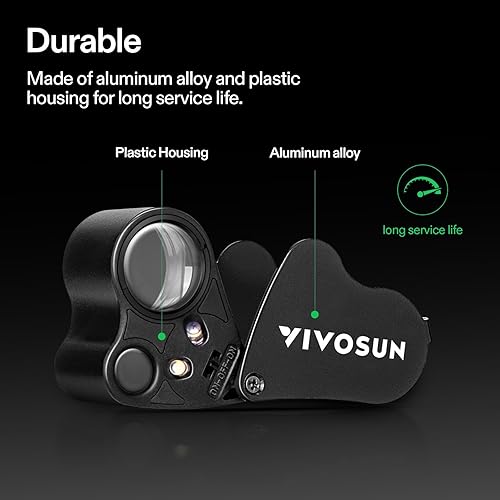 Miniatura 9 de VIVOSUN Lupa plegable de 30 x 60 veces iluminada con luz LED para joyas gemas, relojes, monedas, sellos, antigüedades, blanco