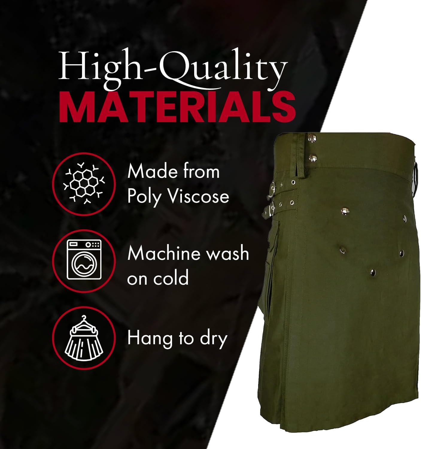 UT Kilts Deluxe Utility Kilt for Men, Adjustable Poly-Cotton Modern Kilt, with Elegant Studded Front Apron & 4 Pockets - Image 4