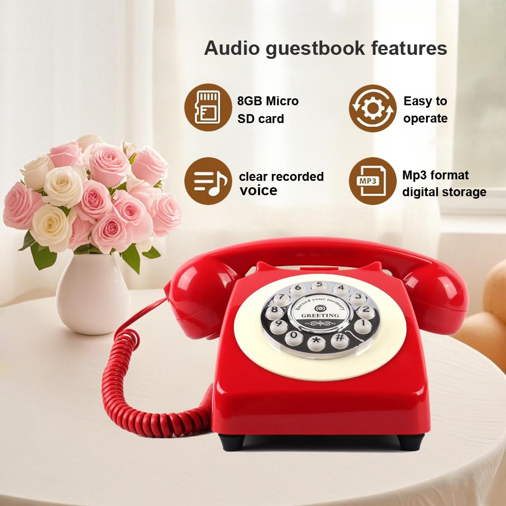 Sprachaufzeichnung Audio Gästebuch - Gästebuch Telefon für Hochzeiten, Brautpartys, Jubiläen | Retro Telefon Voice Recorder | USB Wiederaufladbares Speichertelefon | Einzigartiges Hochzeitsgeschenk