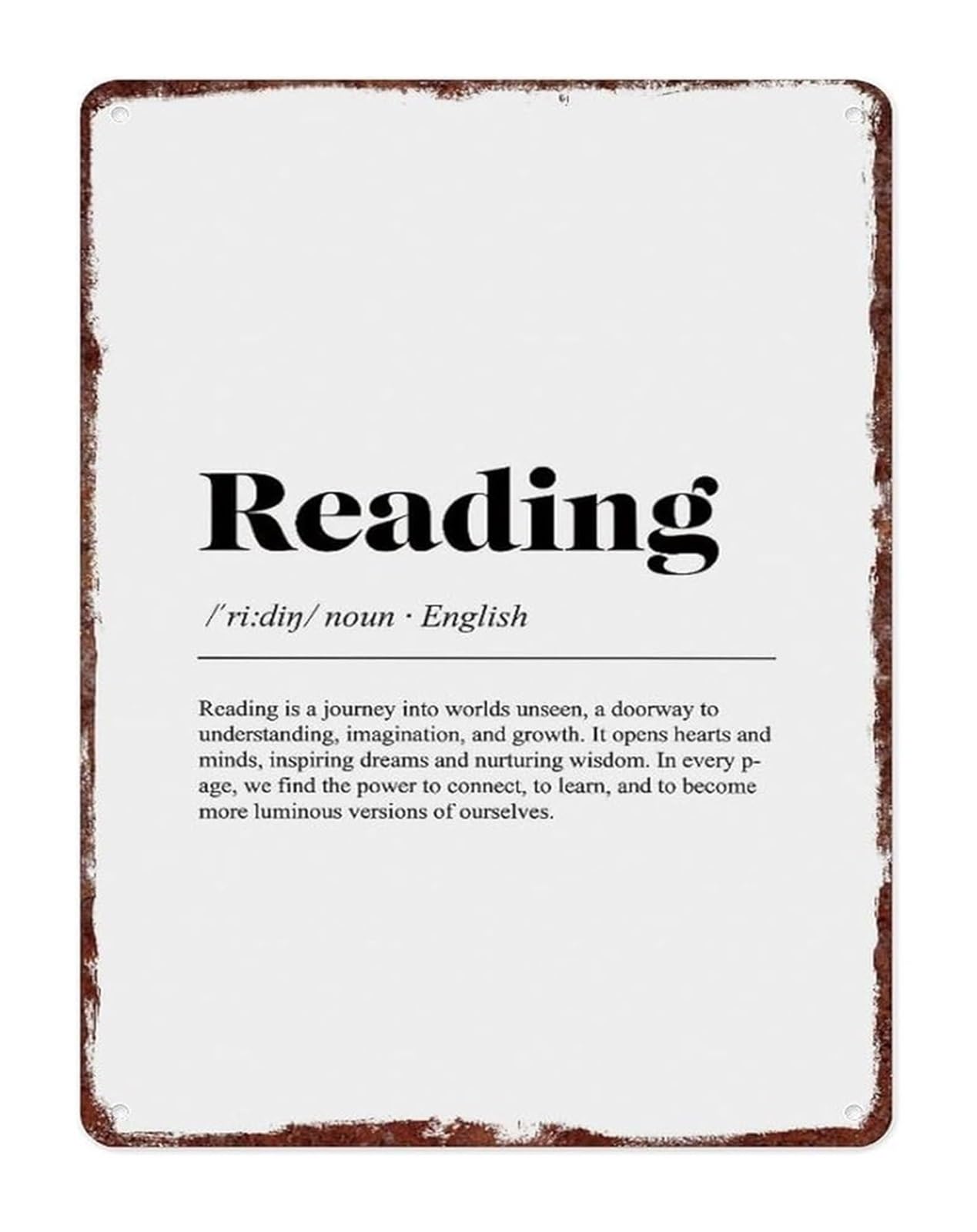 MQXFCZUX Literary Meaning Metal Sign Vintage Distressed Inspirational Wall-Art for Book Lovers Reading Nook (8 X 12 in)