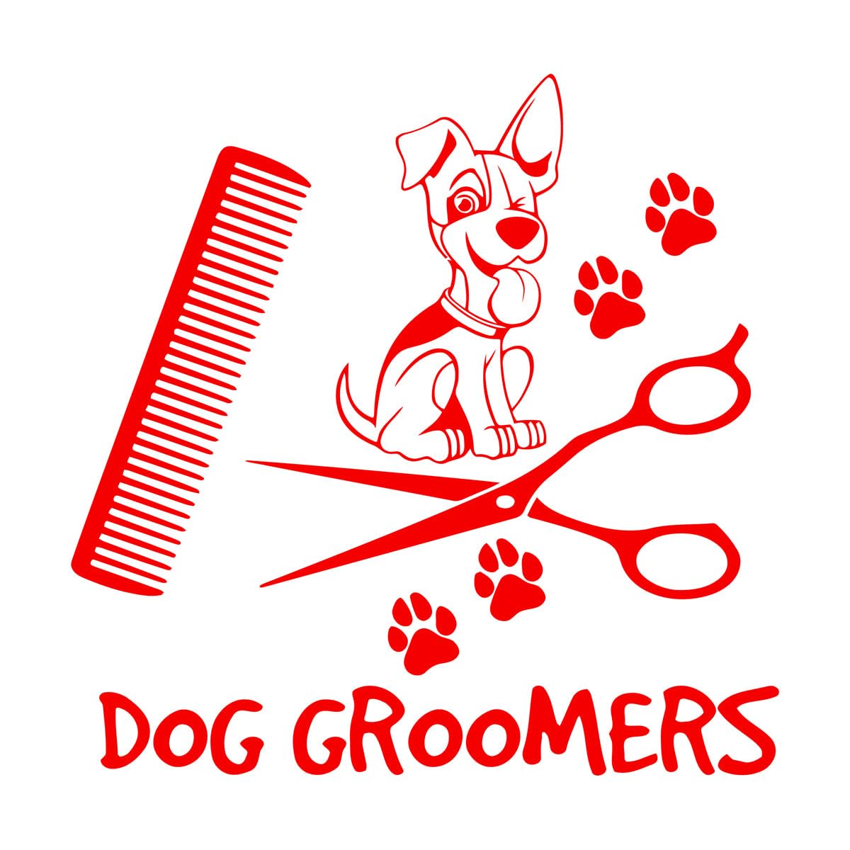 Mural and Wall Vinyl Decal Pet Dog Grooming Pet Salon Shop Puppy Grooming Dog Groomer Logo 36x36.8cm Multi Color Selection Small red