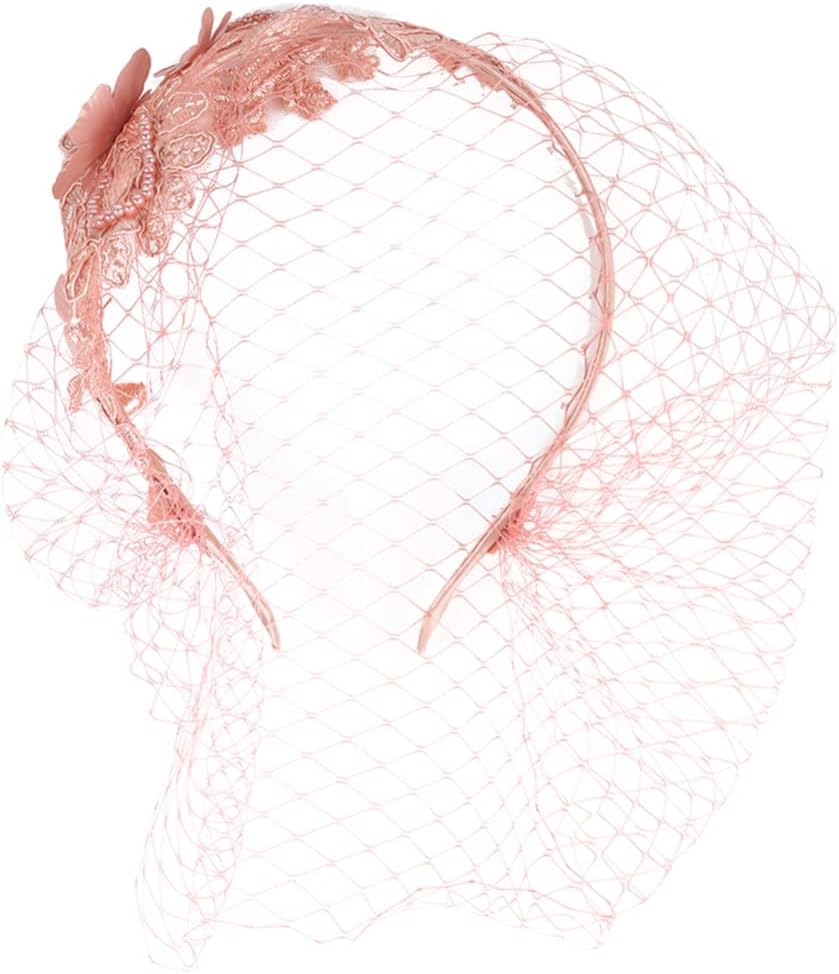 BeauprettyWomens Fascinators Hat Bridal Wedding Veil Mesh Lace Headband Tea Party Headwear Fascinator Veil Headband