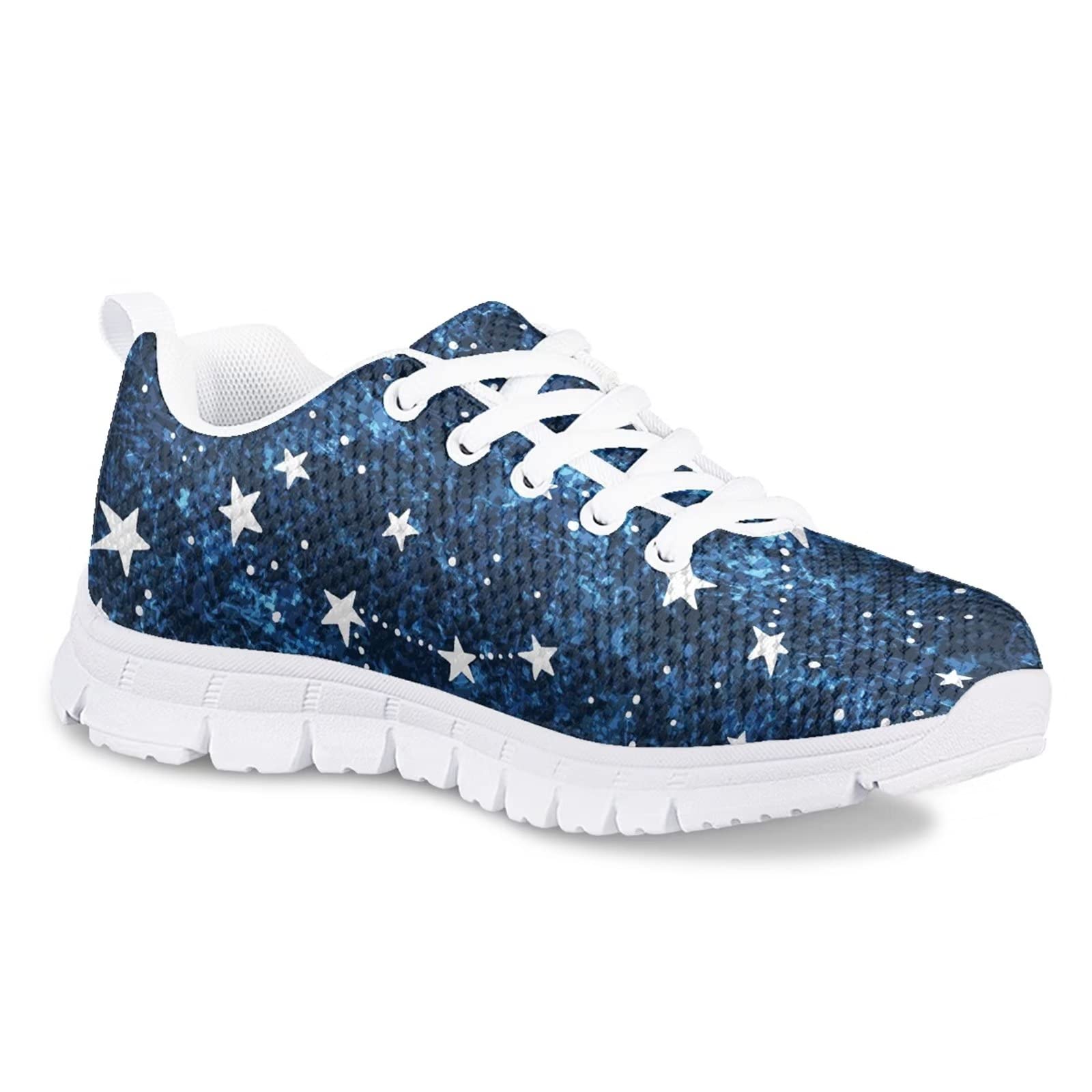 Zapatillas de deporte para niñas Comfort Mesh Transpirable con cordones Zapatos de suela blanca, Star Galaxy, 33 EU