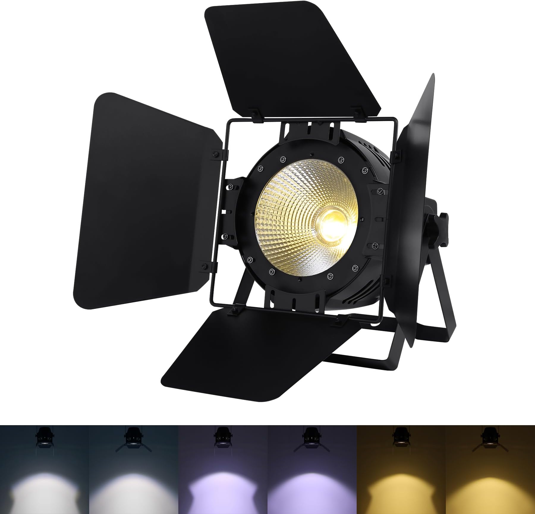 Ridgeyard Spotlight COB 200W Stage Light Par Lights with Barn Doors,Party Warm & Cold Professional DMX Lights Stage Spotlight for Church, Concert, Theater, Photostudio - 1 Pack