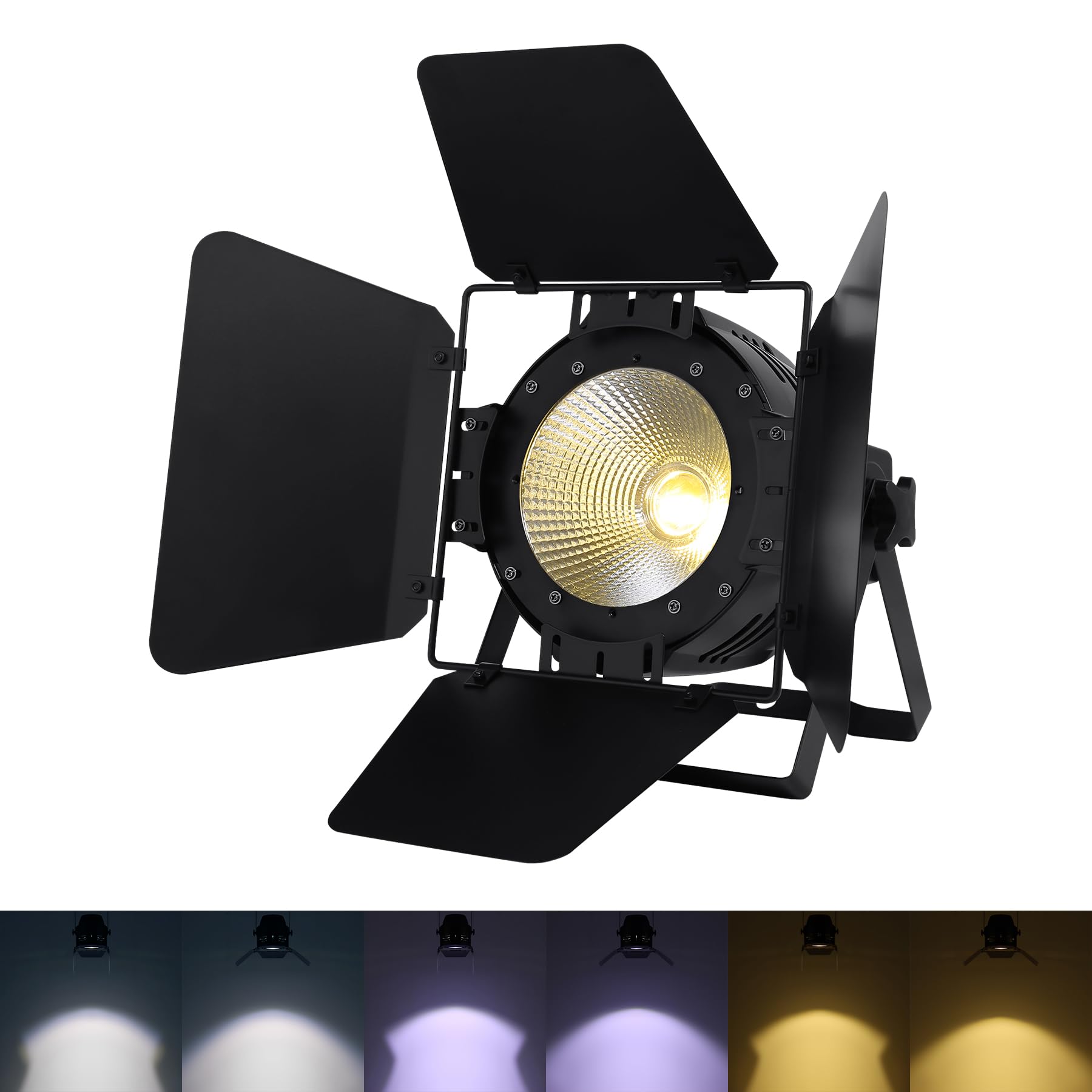 Ridgeyard Spotlight COB 200W Stage Light Par Lights with Barn Doors,Party Warm & Cold Professional DMX Lights Stage Spotlight for Church, Concert, Theater, Photostudio - 1 Pack