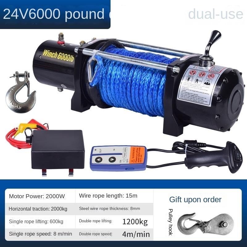 Image of Portable Small Electric Hoist, Electric Vehicle-Mounted Crane Winch, Off-Road Vehicle Self-Rescue Winch (6000 Lbs)