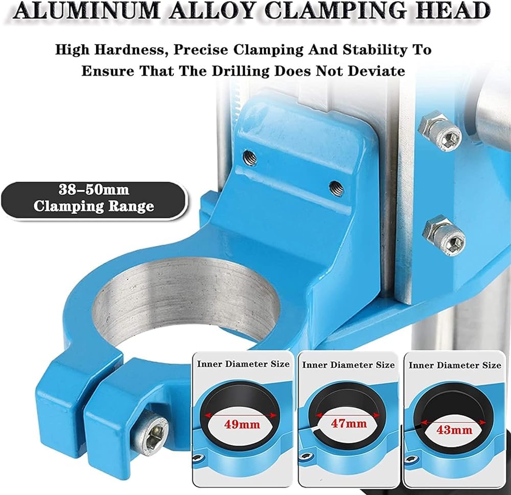 Supporto per Perforazione Elevato Ad Alta Elettrico, Macchina per Perforazione da Tavolo con Serraggio da 38-50 Mm E Corsa da 80 Mm - Colonna Ispessita E Base in Alluminio Fuso