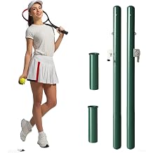 Heavy Duty Steel Permanent Tennis Net Posts 42 Inch with Ground Sleeves, ITF Standard Complete Court Kit, Green Rust-Proof Finish for Backyard & Stadium Court Install