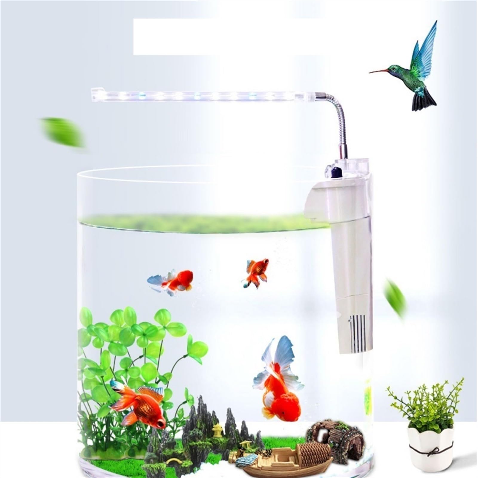 Süßwasserfische Rundes Aquarium aus Glas, for Zuhause, Wohnzimmer, Büro, Filter, LED-Licht(XS)