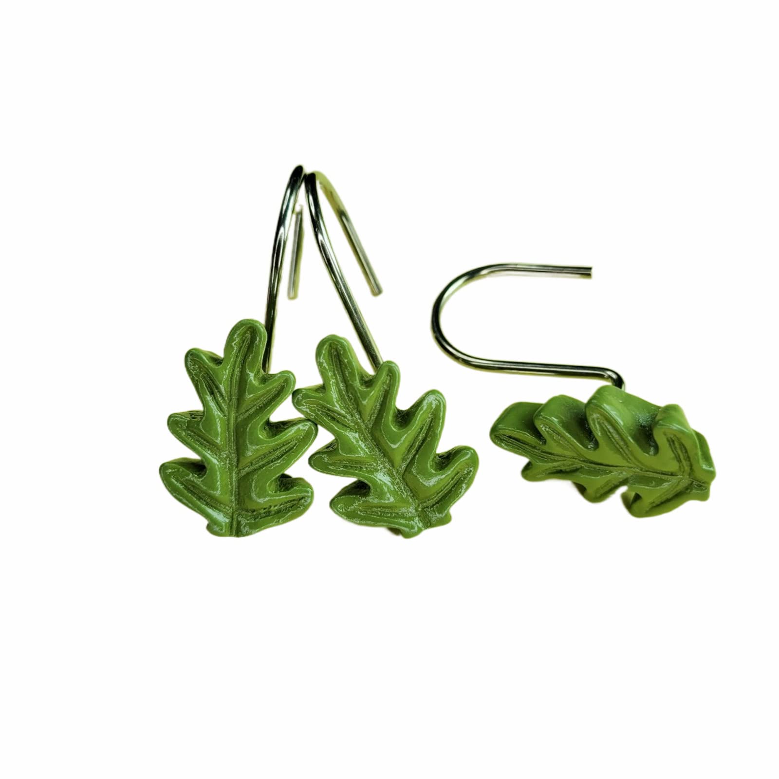 YOINIUEM 12 Pack Green Leaf & Rose Shower Curtain Hooks - Rust Resistant Resin Bathroom Decor - View #2