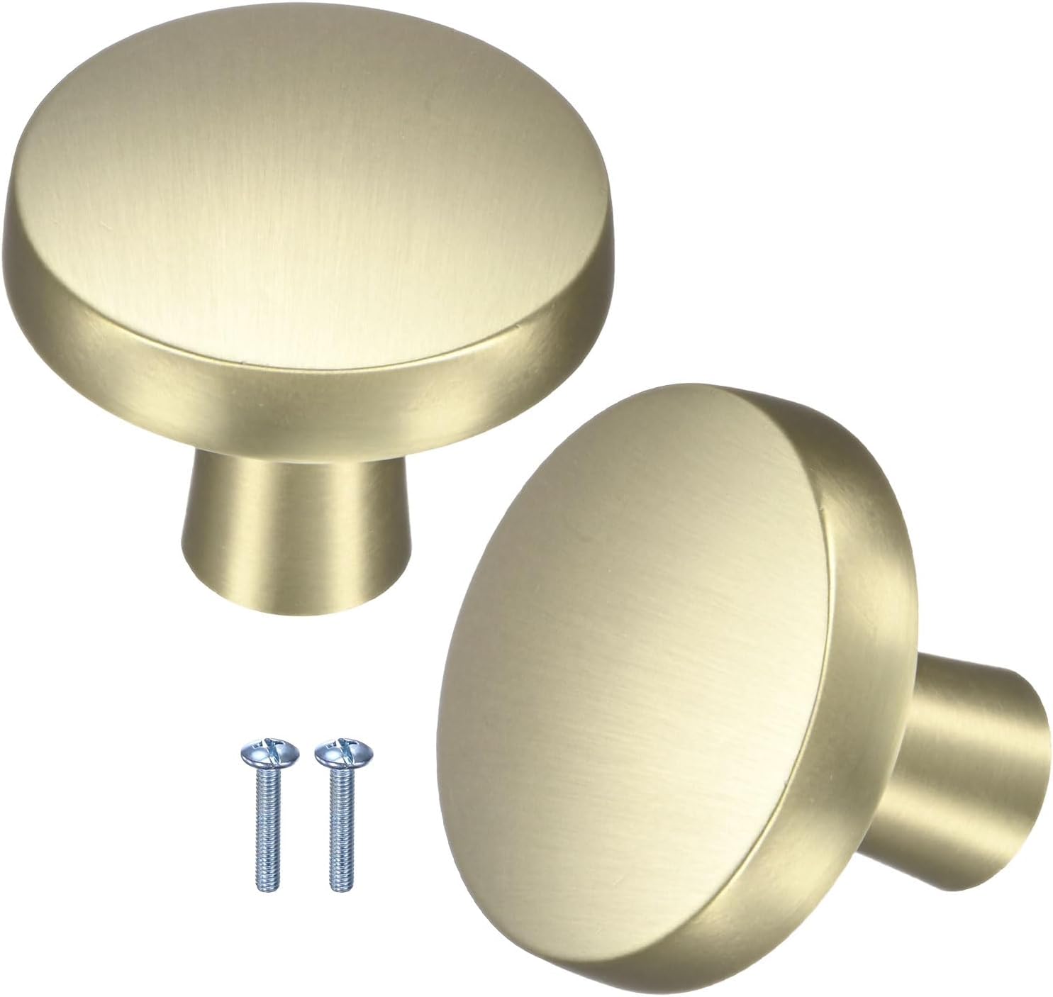 M METERXITY 2-Pack Brushed Satin Cabinet Knobs, 1-1/5" Round Modern Zinc Alloy Knobs Handles for Dresser Drawers/Office Decorative/Kitchen Bathroom Door [Matte Silver]