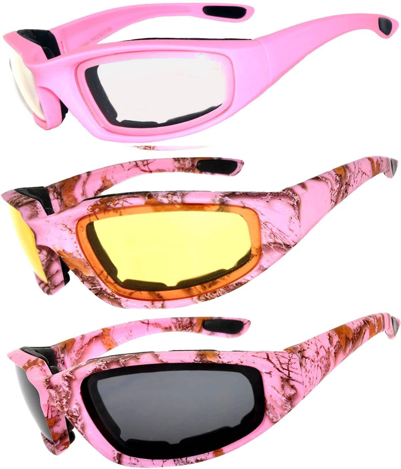 OWL Motorcycle Riding Sport Sunglasses Assorted Color Multipacks, Unisex Foam Padded Wind Blocking Glasses UV400 Protection