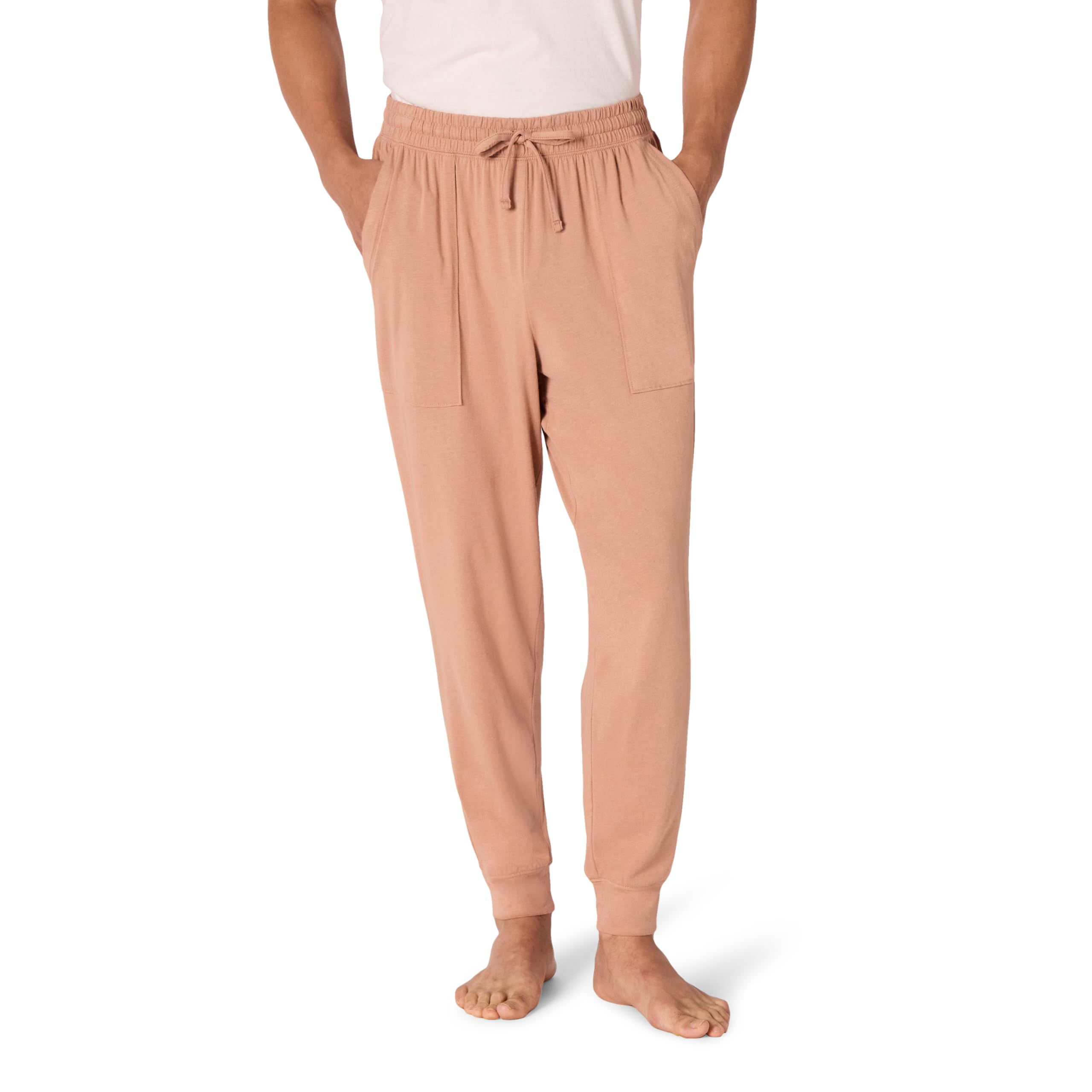 Amazon Essentials Men's Knit Cotton Blend Jogger Pajama Pants, Light Brown, Small