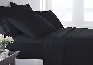 Organic Cotton Bed Sheets Set - 400TC Twin Size Ultra Black - 4 Piece Bedding - 100% GOTS Certified, Soft Silky Shiny, Luxury Finish Bedsheets - Fits 15