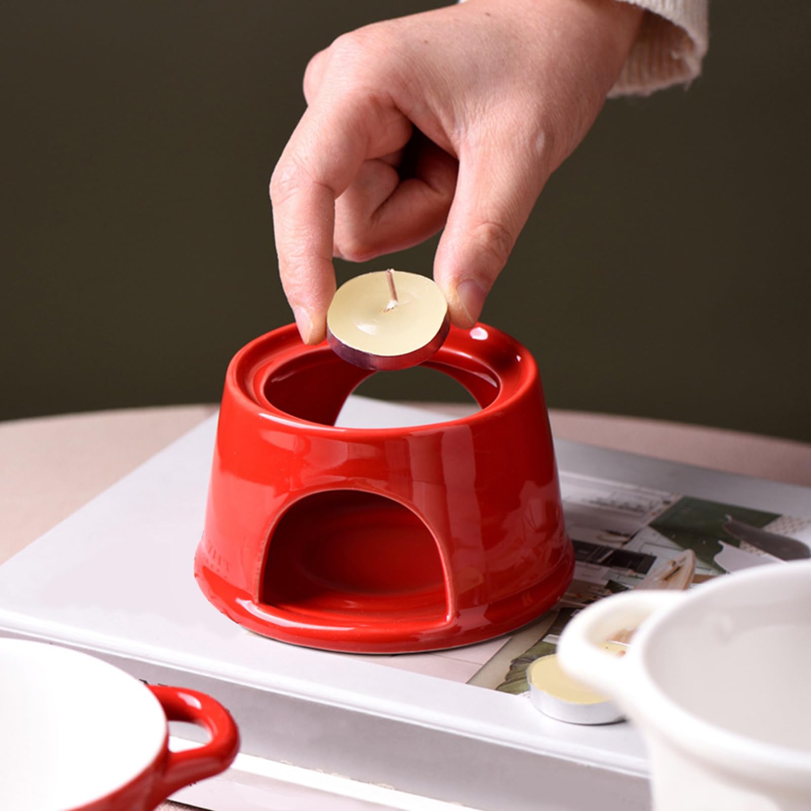Fondue taza olla de cerámica calentador de mantequilla Tenedor Queso