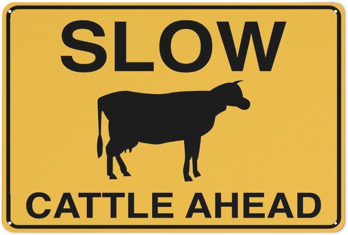 Slow Cattle Ahead Rust-Free Aluminum Warning Sign - Weather Resistant, Waterproof, Easy to Mount for Rural Road, Farm, Ranch, Indoor/Outdoor 12x8 inch