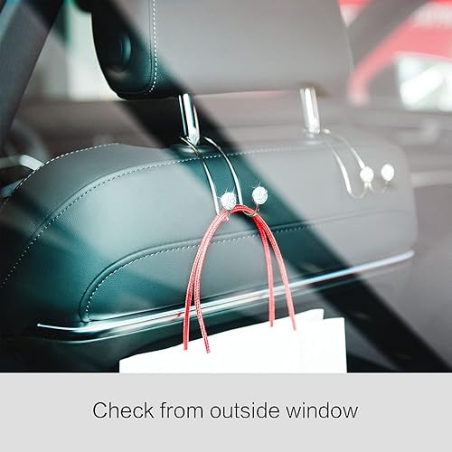 Miniatura 3 de Paquete de 4 ganchos brillantes para automóvil, ganchos universales para reposacabezas de automóvil, ganchos de acero inoxidable para asientos de