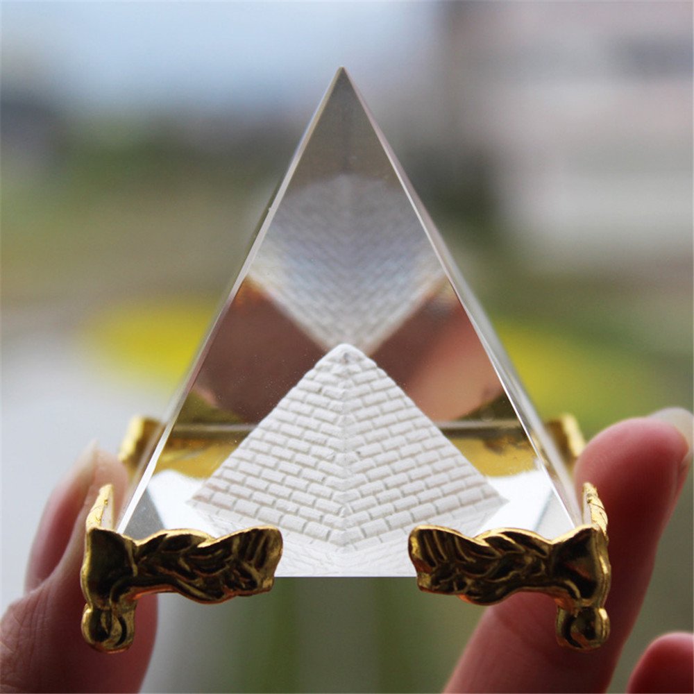 HOMOCONO Kristallpyramide Feng Shui - Goldener Ständer 6x5x5cm - Meditation & Raumdekoration