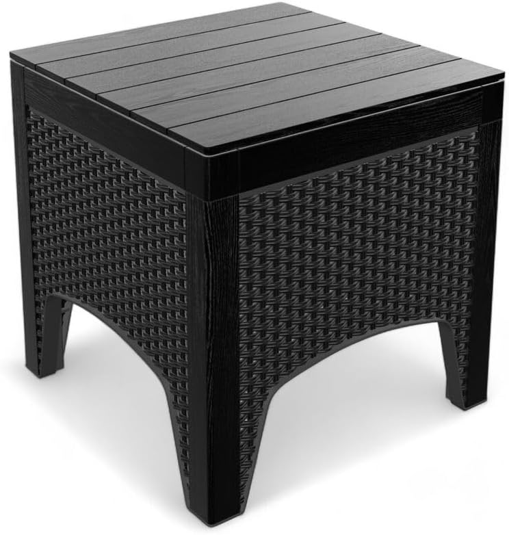URBN GARDEN Black Rattan Square Coffee Table with Wood Look Top Perfect ...