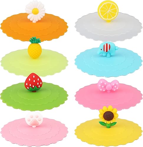 8 tapas de silicona para tazas, coloridas cubiertas antipolvo, bonitas tapas reutilizables para tazas, vasos de cerveza, 8 estilos