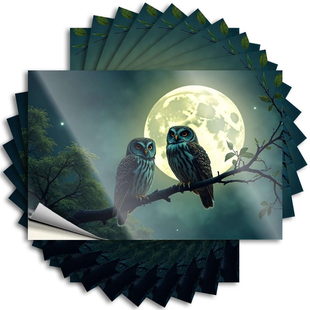 Sticker High Work Helmet Two Owls Perched On A Branch Under A Full Moon. - No Residue Decals for Friends(8X12CM)