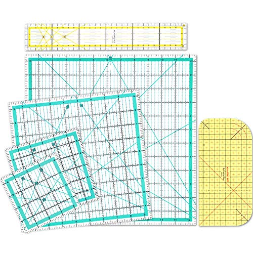 6 Piece Quilting Ruler Square Acrylic Quilting Ruler Fabric Cutting Ruler Clear Mark Acrylic Ruler And Ironing Ruler, 4.5 X 4.5 Inch, 6 X 6 Inch, 9.5 X 9.5 Inch, 12.5 X 12.5 Inch (Blue) #TOP1