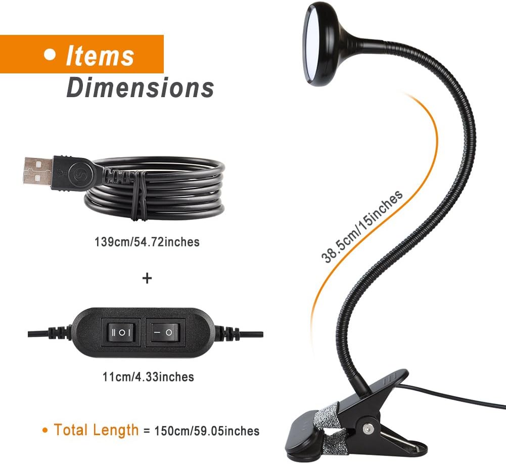 LEPOWER LED Clip Light/Bed Light/Book Light, Reading Light with Gooseneck, Brightness & Color Changeable, Eyes-Caring Clamp on Light for Desk, Bed Headboard, Computer and Piano(Metal)-No AC Adapter
