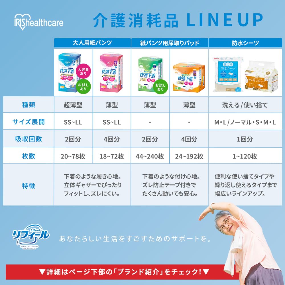 11袋【L〜LL大人用180枚】リリーフ160枚+快適下着20枚 パンツ型おむつ Amazon.co.jp: 【超薄型】リフィール ひとりで歩ける アイリスオーヤマ