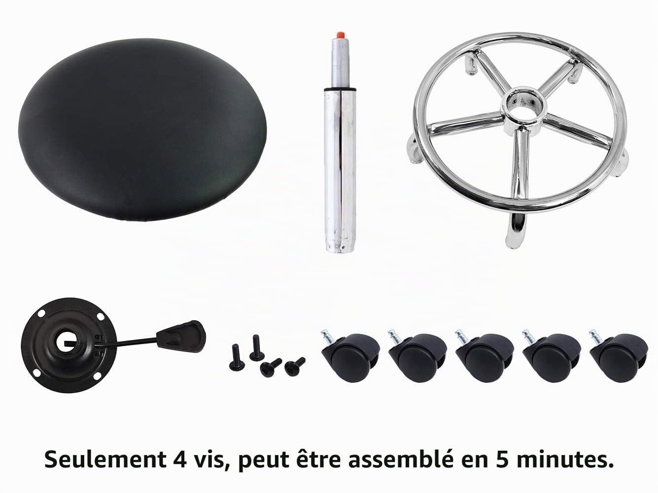 KKTONER Tabouret à roulettes de Bureau Tabouret de Bar réglable en Hauteur 49-64cm en Cuir synthétique