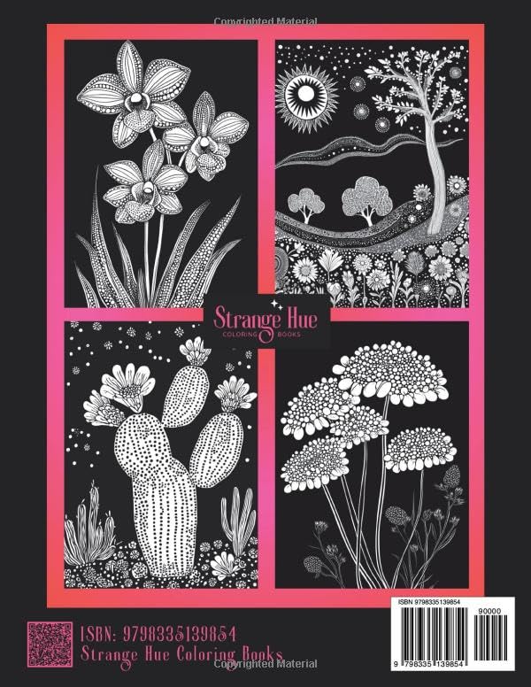 Moonlight Meditations Flower Folk Art Coloring Book: Unique and Interesting Botanical Black Background Coloring Book for Adults (Moonlight Meditations Black Background Coloring Books for Relaxation) image 3