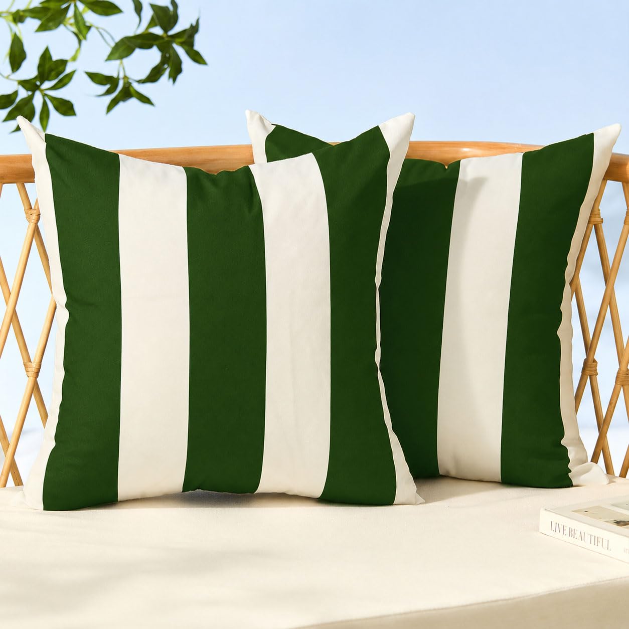 Allorry Outdoor Pillow Covers 20x20 Dark Green Striped Outdoor Decor 007M20