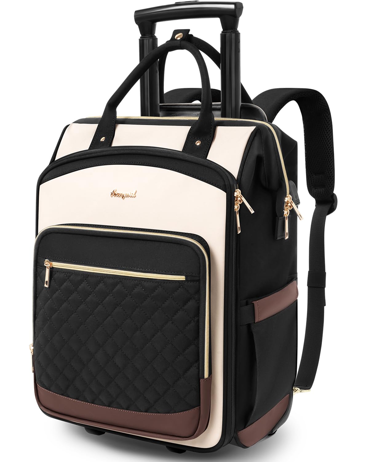 Mochila de rodinhas feminina, mochila de viagem de 40 cm com rodas, mochila vertical para laptop, bagagem de mão sob o assento para trabalho de negócios, bolsa elegante para…