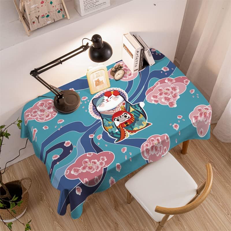 Miniatura 3 de NUER Lucky Cat Tablecloth Japanese Style National Tide Waterproof Cartoon Dormitory Hotel Tablecloth Mantel Mesa Mantel A4 140x160cm