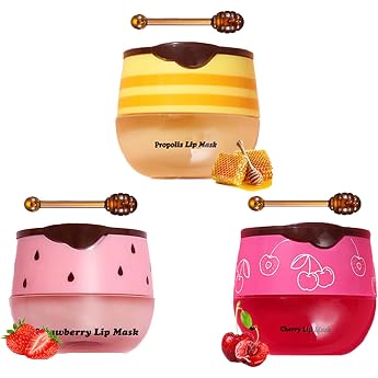 Bee Balm Lip Balm Honey Balm Lip Care Lip Care for Very Dry Lips Tinted Lip Balm with Strawberry & Cherry Lipstick with Care Effect Lip Balm Set with Lip Mask
