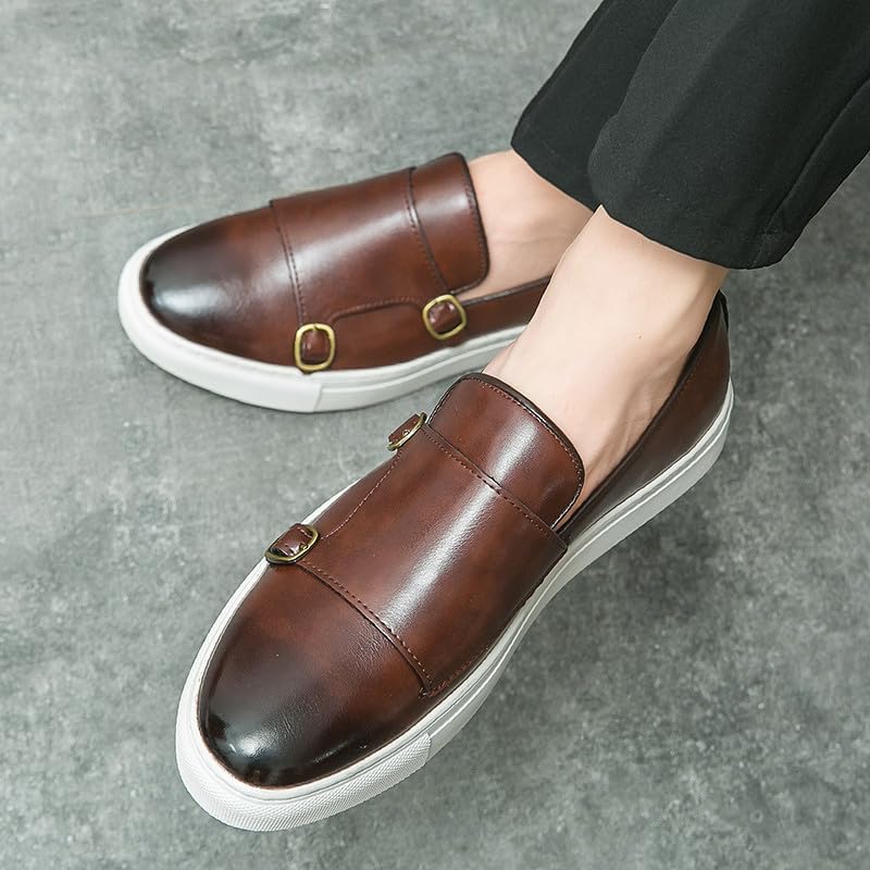 Santimon Men Dress Shoes Double Monk Straps Classic Round Toe Modern Formal Leather Slip-on Shoes for Men3