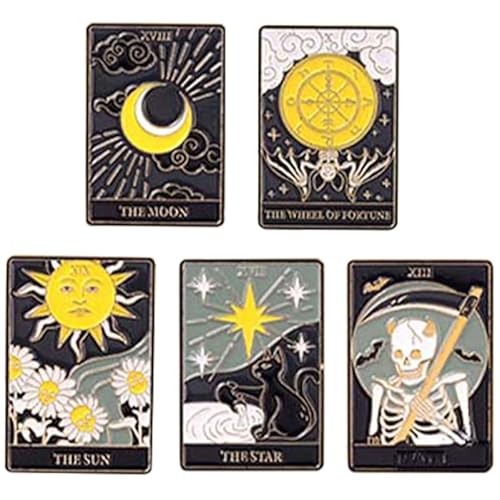 jojofuny 5 piezas Tarot Broches Set Esmalte Pin Con Luna Estrella Rueda De La Muerte Diseño De Moda Broches De Ropa Para Mochila Ropa Solapa Joyería Unisex