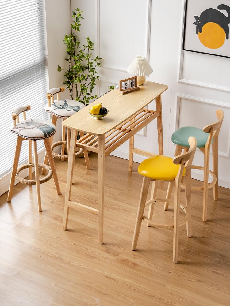 Table de Bar Table de Bar en Bois à Double Couche for Balcon,Salon thé au Lait, Longue et étroite, Pieds Hauts