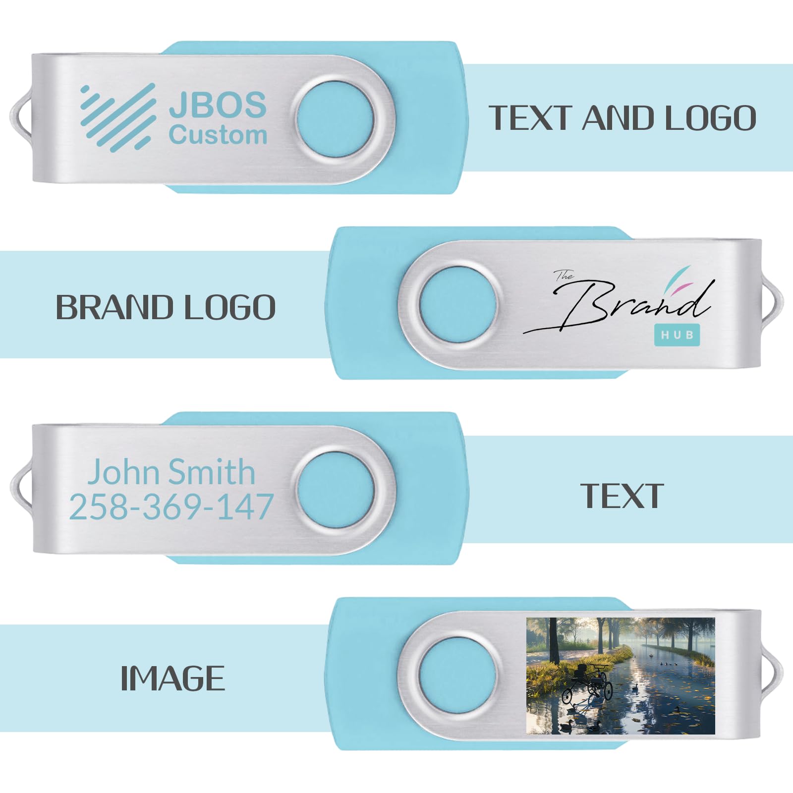 Zestaw 50 niestandardowych pendrive'ów USB 32 GB USB 2.0, spersonalizowane pendrive z logo do biznesu, wydarzeń, drukowania tekstu lub obrazu, niestandardowe karty pamięci JBOS - jasnoniebieskie
