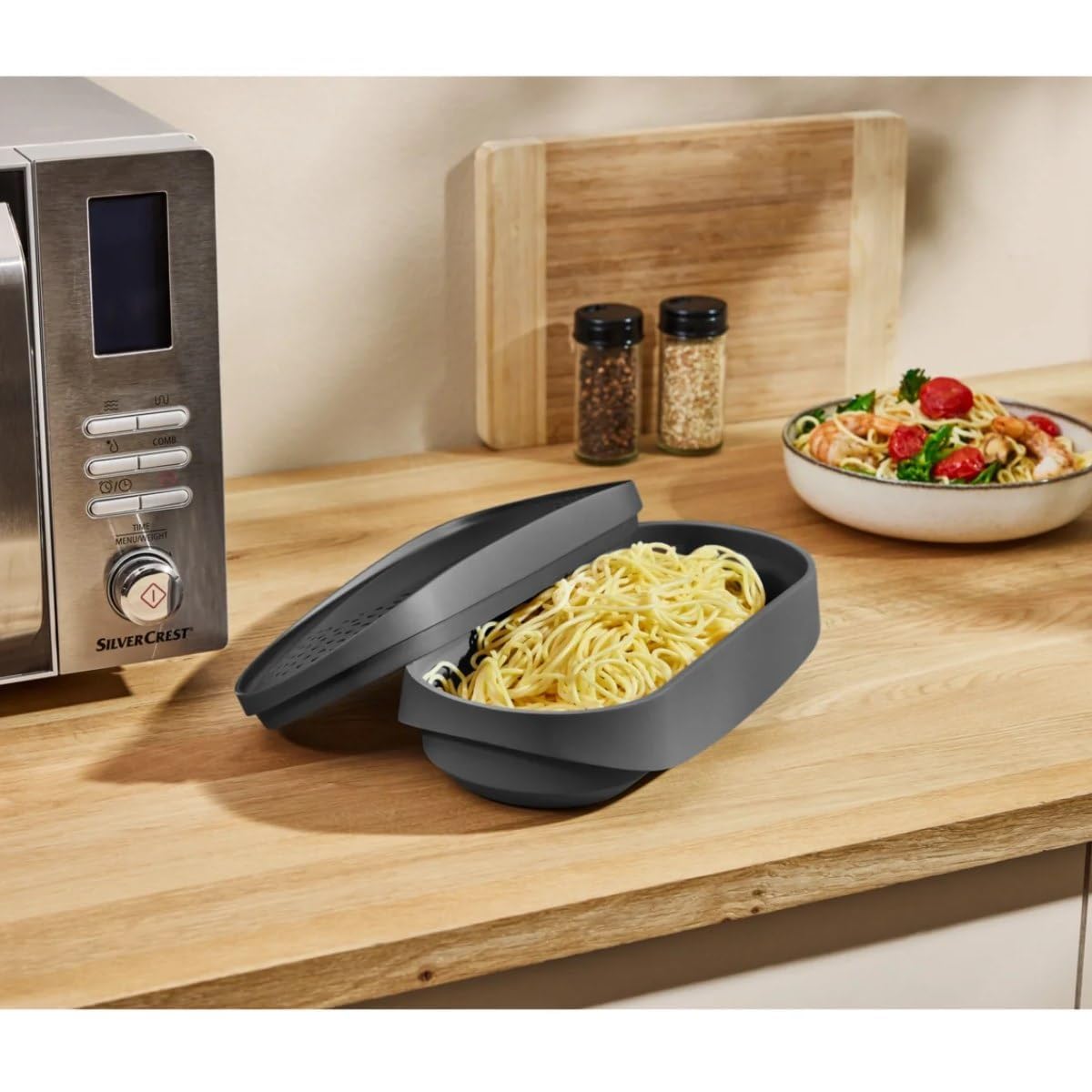 GION Microwave Pasta Cooker with Strainer Lid | BPA Free Pasta Maker for Spaghetti Noodles Macaroni | Cook & Drain Container-image-13