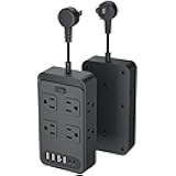 Power Strip with 8 Widely Outlets & 4 USB Ports, Wall Mount Side Outlet Extender with 2 USB C Desk USB Charging Station for Home Office, College Dorm Room Black