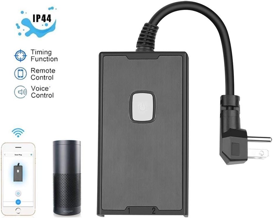 JoyPlus Outdoor Wi-Fi Smart Plug Wireless Remote Control Outlet with 2 sockets Waterproof Switch，Seamlessly Competible with Amazon Alexa and The Google Assistant,Does not Support 5GWIFI