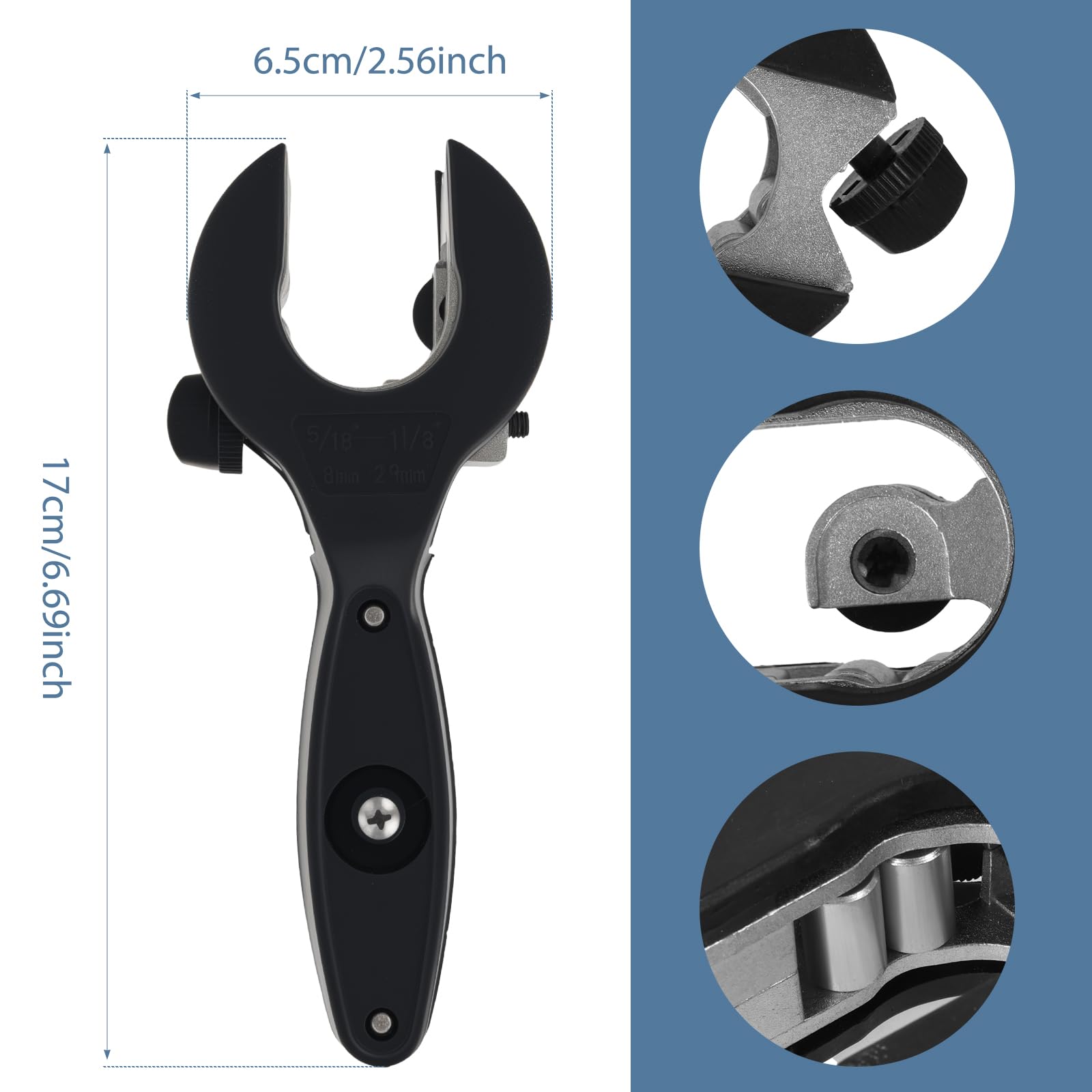 Grzechotkowy obcinak do rur – regulowany obcinacz do rur miedzianych 5/40.6 cm do 1-1/20.3 cm, kompaktowy frez do rur z bliskiej czwartości, z 3 wymiennymi ostrzami do cięcia rur miedzianych i