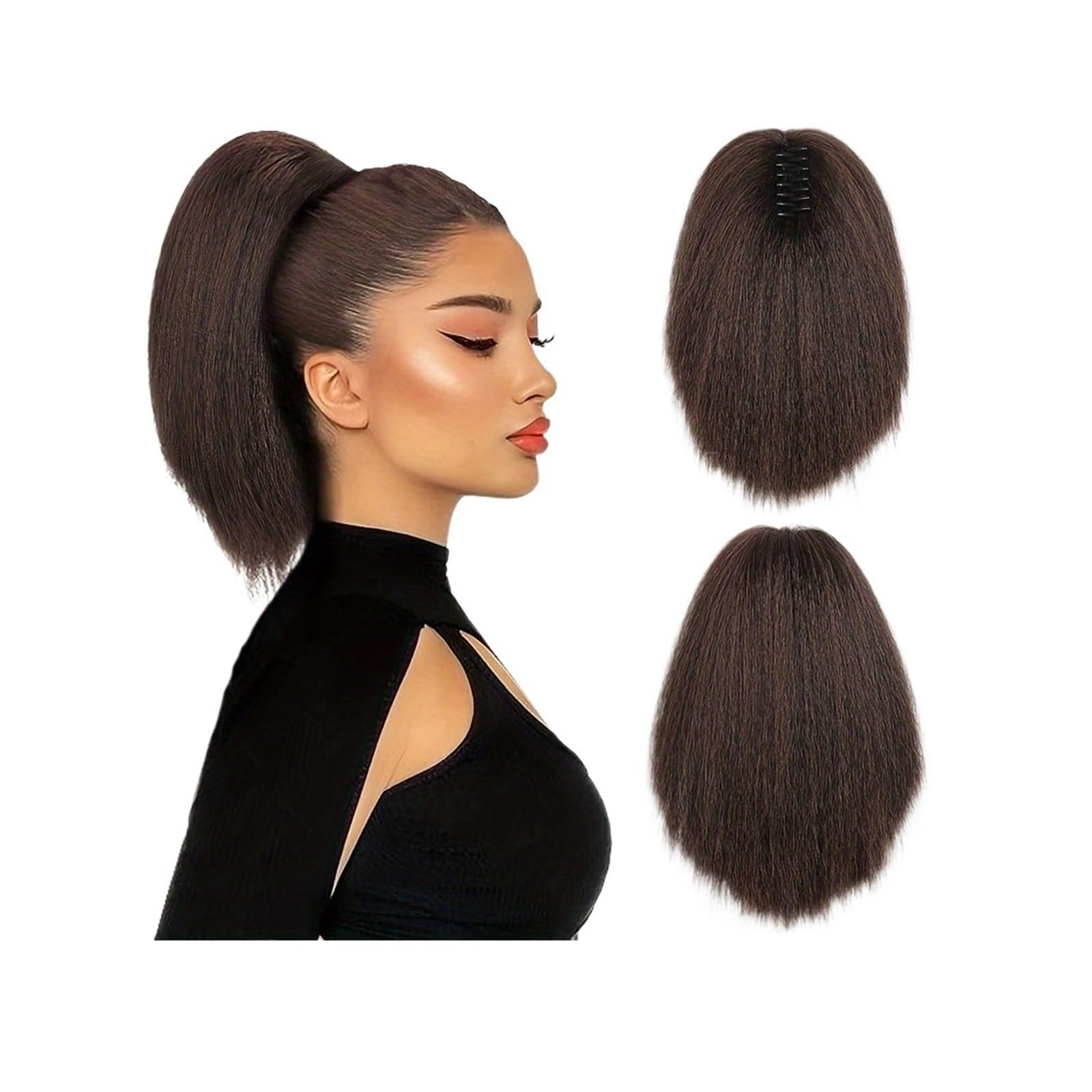 Przedłużenie kucyka Kucyk Afro z doczepianymi warkoczykami syntetycznych włosów w naturalnym afrykańskim stylu, puszysta, długa ozdoba do Koński ogon(#4,12inches)