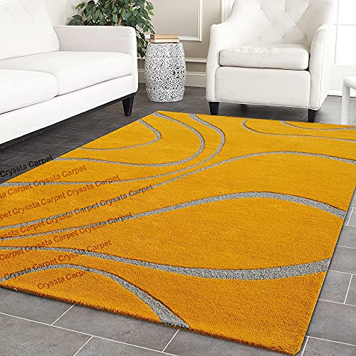 Image of Ocean Wave Modern Carpet for Living Room Bedroom and Hall Size (12 x 15) Feet Color Gold