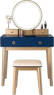 COSTWAY Vanity Table Set with LED Lighted Mirror, Makeup Dressing Table ...