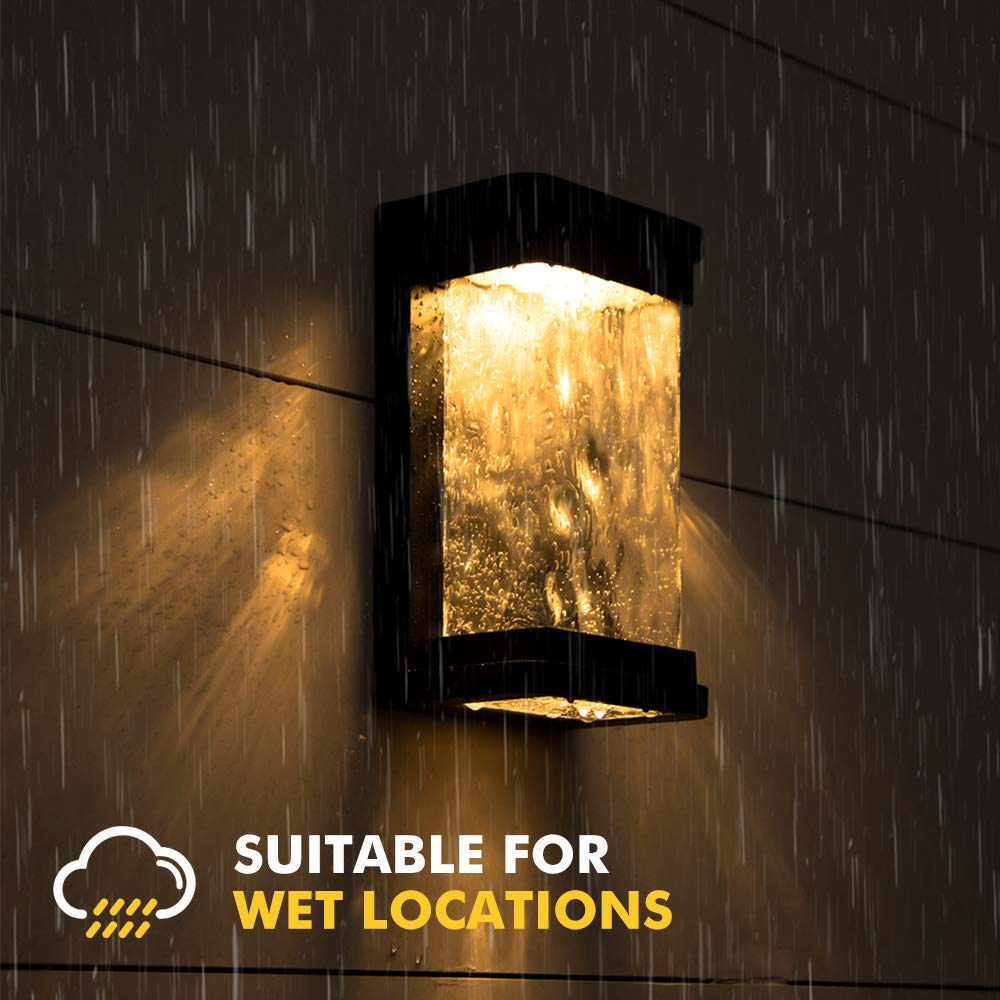 LUTEC Starry 1857 795 Lumen 3000K LED Wall Light with Seeded Glass, Modern Porch Light, Indoor Outdoor Sconce Wall Lighting