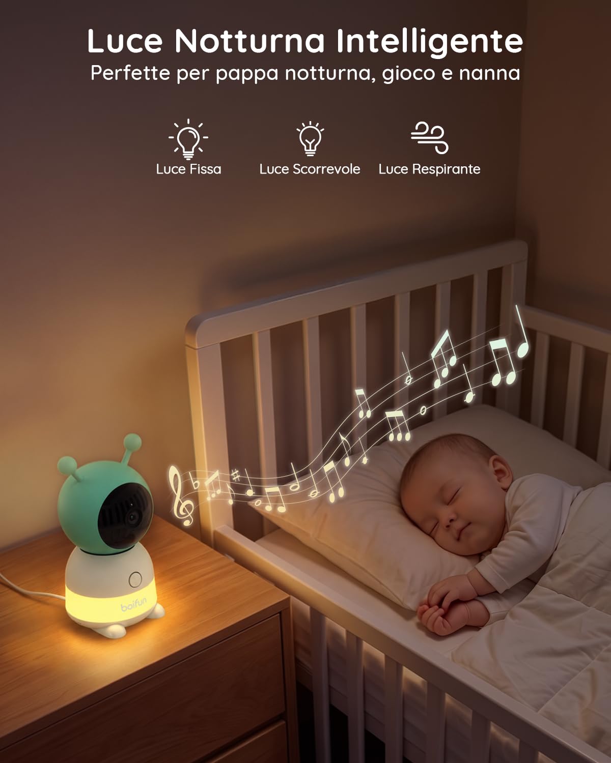 BOIFUN Baby monitor 5" con schermo diviso e 2 telecamere, baby monitor WiFi 2K tramite schermo e controllo tramite app, registrazione e riproduzione, sensore di temperatura e umidità